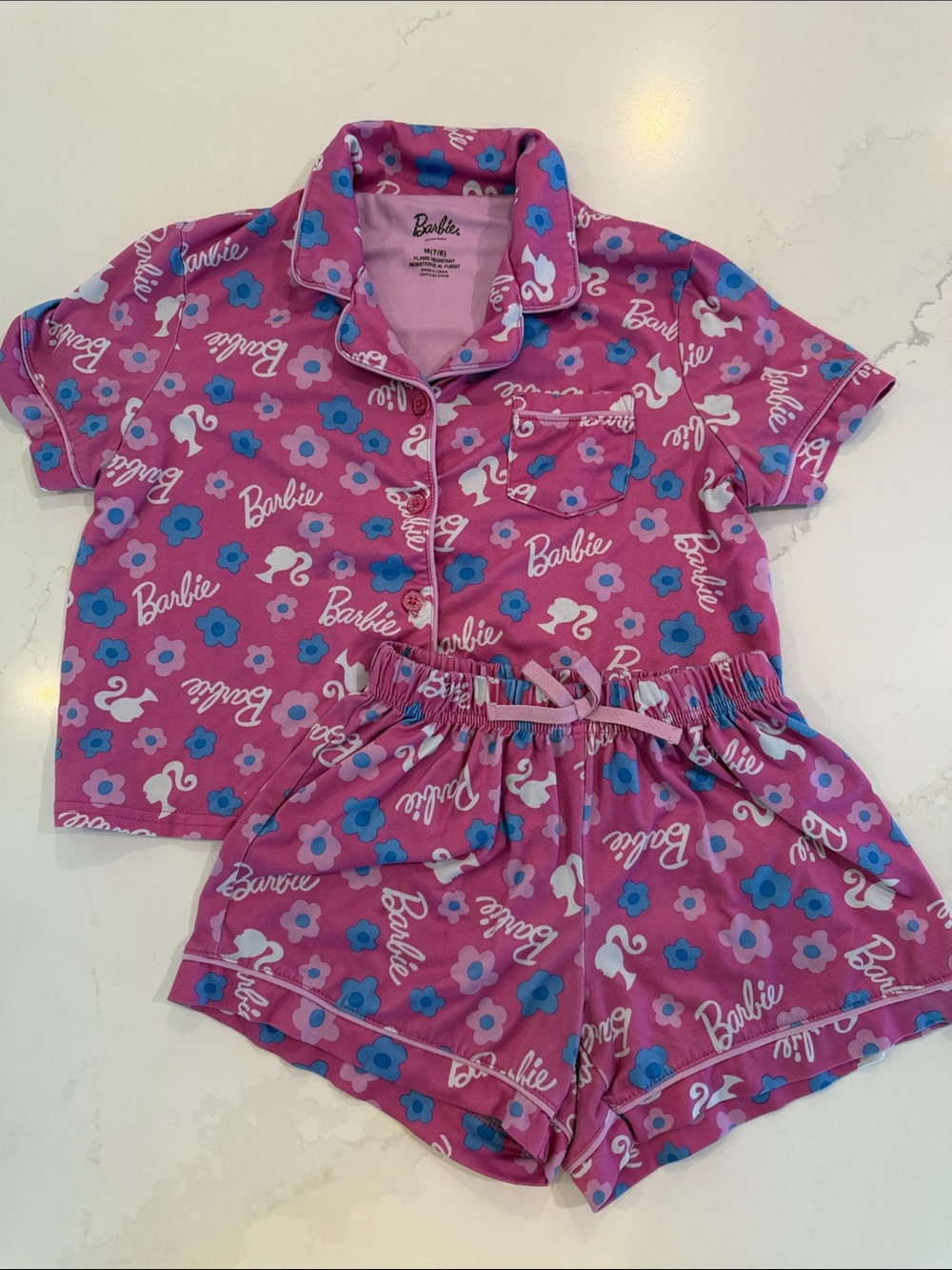 Barbie Pink and Blue Floral Short Pajama Set